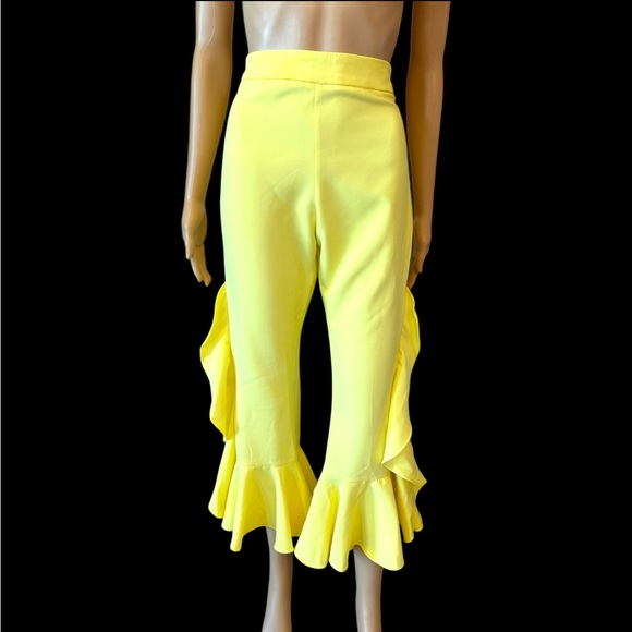 Bold Yellow Flared Ruffle Crop Stretch Pants - Picture 7 of 10
